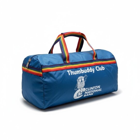 Handbags - Vintage Thumbuddy Club Duffel Bag – Clinton National Bank Promo Rainbow Strap